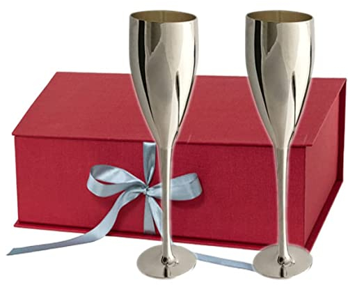 SILBERKANNE Champagnergläser 2er Set 24,8cm Premium Silber Plated edel versilbert in Top Verarbeitung mit Geschenkbox