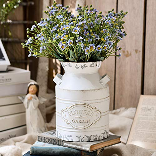 Fovasen Rustikale Galvanisierte Milchkanne Vase, Metall Shabby Chic Vase Primitive Französisch Landhausstil Bauernhausvase Dekorativer Blumenhalter für Wohnzimmer, Schlafzimmer, Küche - 7.9 H