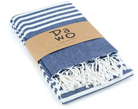 DaWo Hamamtuch, Badetuch, Fouta - ideal für Strand, Sauna, Yoga, Reisen, Baden - XXL (100x180cm) - 100% Baumwolle - Oeko-TEX® (Dunkelblau)