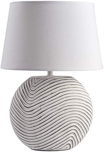 BRUBAKER Tisch- oder Nachttischlampe Zen Garden Weiß - Keramikfuß in zweifarbigem, mattem Finish - 38 cm Höhe, Weiß Grau
