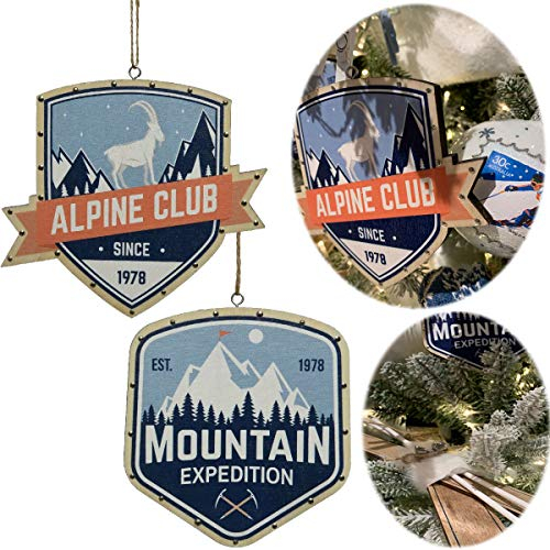 LS-LebenStil 2X Deko-Objekt Holz-Schild Wappen Berge Alpine Winter Christbaum-Hänger Nostalgie