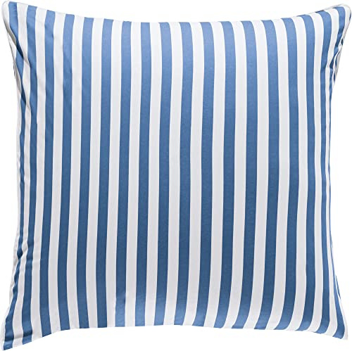 Erwin Müller Wende-Kissenbezug, Kissenhülle Single-Jersey Streifen blau-weiß Größe 80x80 cm - mit Paspel, temperaturausgleichend, formstabil, pflegeleicht, mit praktischem Reißverschluss