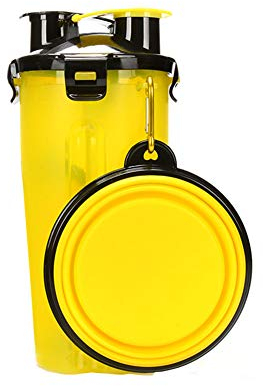 WPCASE Botellas De Agua para Perros Botella Pipi Perros Botella De Agua Potable Portátil Tazón De Comida para Perros Plegable Bebedero Yellow