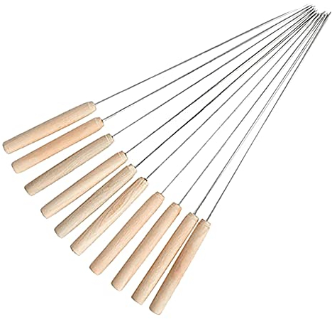 Raopuzi 10 Piques à Brochette RéUtilisables en Acier Inoxydable Et Manche en Bois, 35 Cm, Piques TorsadéEs - Ensemble De 10 Piques