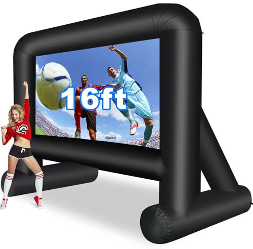 GZKYYLEGS Pantalla inflable de 16 pies para exteriores, pantalla de proyección con soplador de aire, amarres y bolsa de almacenamiento, fácil instalación, pantalla inflable para noche de cine en el