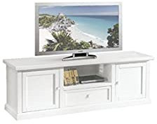 Mar.c.a. Design, Mueble TV Salón Madera Blanco - Soporte TV con Cajón, Estante y Puertas Laterales para Objetos, Estilo Clásico 160x45x56H - Made in Italy