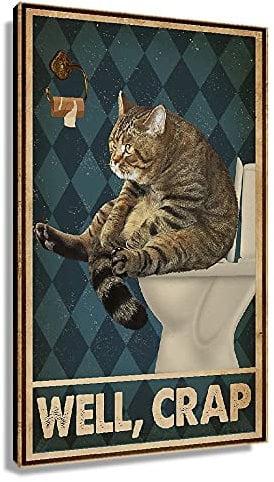 Tableau mural sur toile motif chat moderne pour salle de bain - Décoration murale humoristique - Impression sur toilettes - 20 x 30 cm