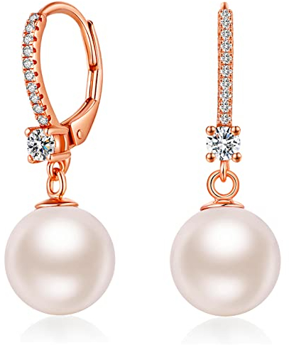 Perlenohrringe Hängend Ohrringe Rosegold Damen Perlen Ohrringe Rose Ohrhänger Perle Creole mit Perle