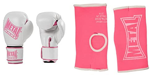 Metal Boxe MB200 Gants Femme, Blanc, Taille 8 oz & MB147 sous Gants Rose