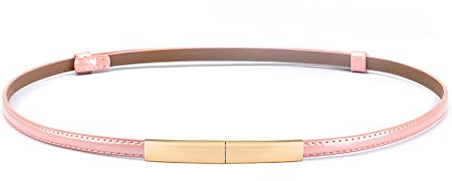 BAOKELAN Ceintures fines en cuir verni pour femme avec boucle dorée pour robe, rose, 100CM/39.3IN