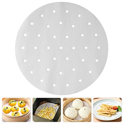 100 Pezzi 18cm Rotonda Carta Pergamena Anti-Aderente Carta Forno per Friggitrice ad Aria Foglio Perforato Carta Fumante