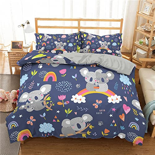 ZZXHG Bettwäsche 135x200 Mikrofaser 2teilig Blaues Koala-Kind, Bettbezug 135 x 200 2er Set mit 80x80 cm Kissenbezug, Kinderbettwäsche Für Einzelbett mit Reißverschluss