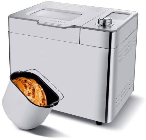 Nictemaw Panificadora automática de 550 W, 25 programas de horneado, 3 tamaños de pan, 3 colores de horneado, 13 horas de temporizador automático plata, 5452
