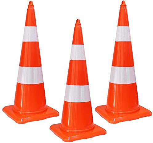 Traffic Cones 750 MM 3 Pcs Set | Unbreakable Full Soft PVC Road Safety Reflective Traffic Cones | High Visibility UV Protected Orange Traffic Safety Cones | Portable Wind Resistant Traffic Cones
