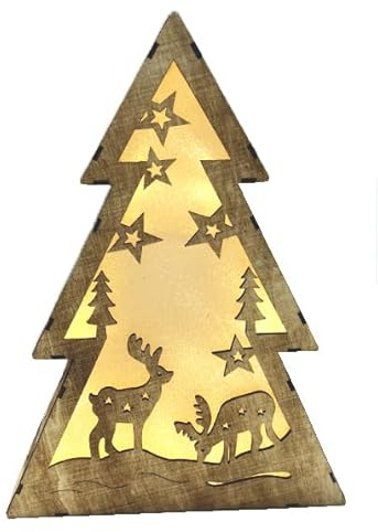 Garden Pleasure Hölzerner Weihnachtsbaum Rentier Ornamente Weihnachtsbaumspitze, Silber, einzigartig