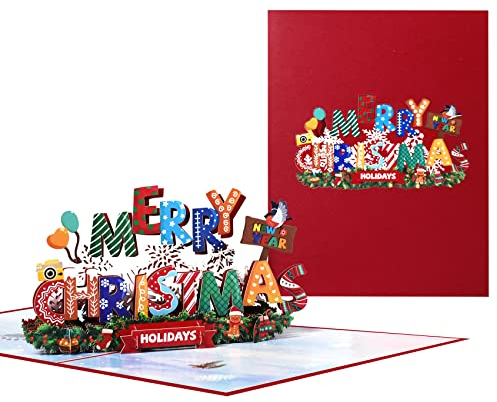 Magic Ants Weihnachts Pop Up Karte – 3D Grußkarte für Geburtstag, Weihnachtskarten, Winterkarten – Merry Christmas New Year Holidays – Kinder Geschenk