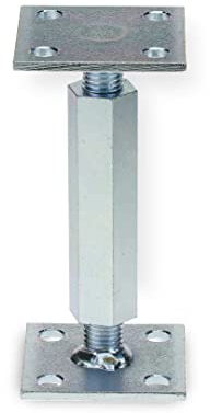 Pfostenträger höhenverstellbar (4 Stück) Boden/ Trägerplatte 80 x 80 x 5 mm Stützenfuß Stützfuß Bodenfuß Betonfuß mit Gewindemuffe verstellbar, Rechts-Linksgewinde