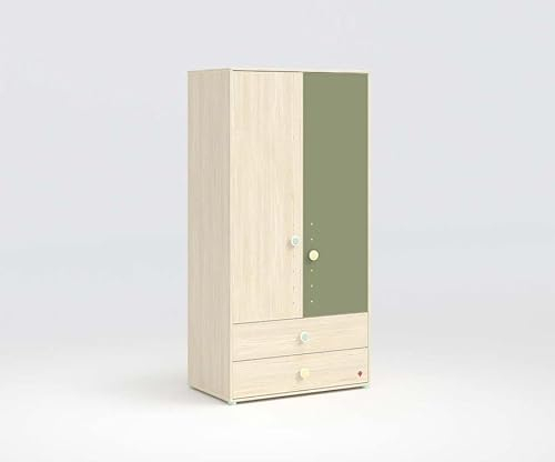 Froschkönig24 Montessori 2-türiger Kleiderschrank Drehtürenschrank Braun/Grün