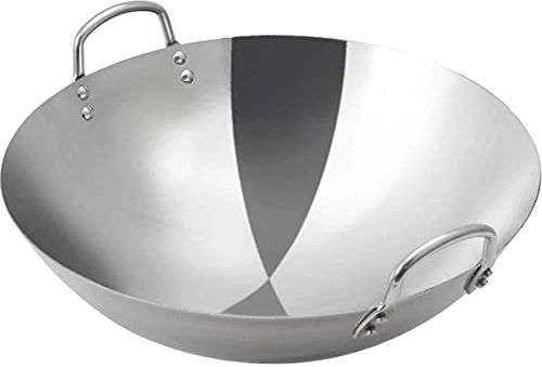 COTBY Wokpfanne Edelstahl,Pfanne Wokpfannen Skille Hausgarten Antihaftpfanne Edelstahlpfanne Gasherde Bratpfanne Pfannkuchenpfanne,Nur für Gasherd,Verschiedene Größen,32cm/13 Zoll (70cm/28 Zoll)