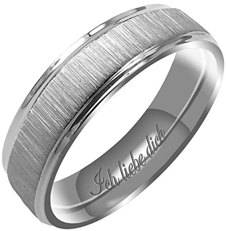 Everstone Männer Matt & Gebürstet 6MM Flach Partnerringe Trauringe Eheringe aus Titan Farbe: Platin Lasergravur Ich liebe dich