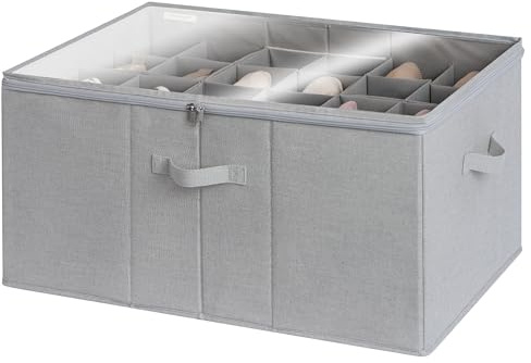 StorageWorks Schuh Organizer für Schrank, Schuhbox mit Deckel, extragroße Schuhaufbewahrungsbox für bis zu 24 Paar, platzsparender Schuhschrank aus Stoff, stapelbare Aufbewahrung für Schuhe, grau
