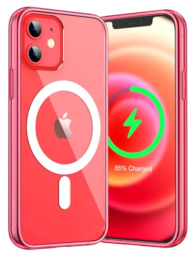 JETech Magnetisch Hülle für iPhone 12 Mini 5,4 Zoll Kompatibel mit MagSafe Kabellosem Laden, Stoßfest Handyhülle, Schutzhülle Kratzfeste Transparent Rückseite (Rot)