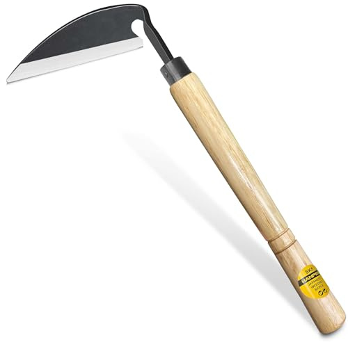 Hanpex - Japanese Weeding Sickle, Wide Blade Gardening Tools - Premium Quality Hand Hoes/Weeding Sickle Have Very Sharp Edge for Quick Work (Long Handle)