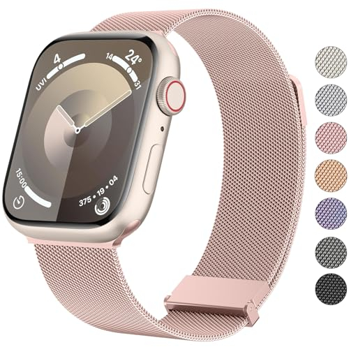 Vancle Armband für Apple Watch 40mm 41mm 38mm 42mmm 44mm 45mm 49mm für Damen Herren, Edelstahl Metall Ersatzarmband mit Verbesserter Magnet für iWatch Series 9 8 7 SE 6 5 4 3 2 1 Ultra, Rosa