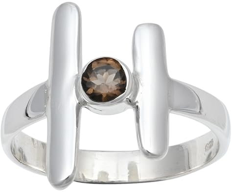 SILVERNROCK Smoky Quartz Edelstein 925 Sterling Silber Bandring Herren- und Damenbandring Alle Größen Geschenkartikel Handgefertigter Schmuck ERG-105G_53 (16.9)