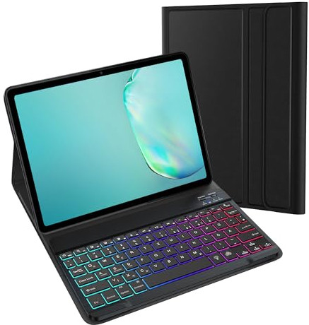 SUEEWE Tastatur Hülle für Xiaomi Redmi Pad 2 (2025) & SE (2023) 11 TPU Rückseite Hülle mit 3 Bereich 7 Farbe Beleuchtete Abnehmbarer QWERTZ Tastatur, Schwarz