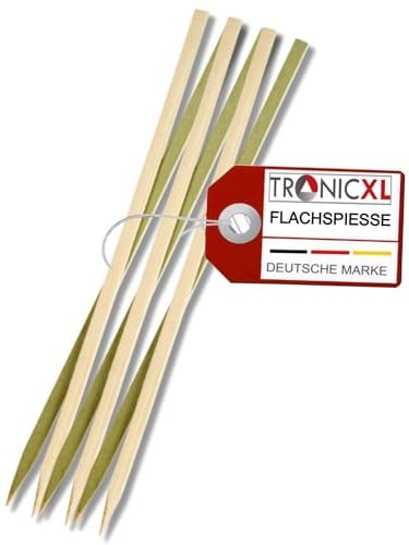 TronicXL 200 pinchos planos de bambú, 25 cm, pinchos de madera, pinchos de madera de bambú para barbacoa