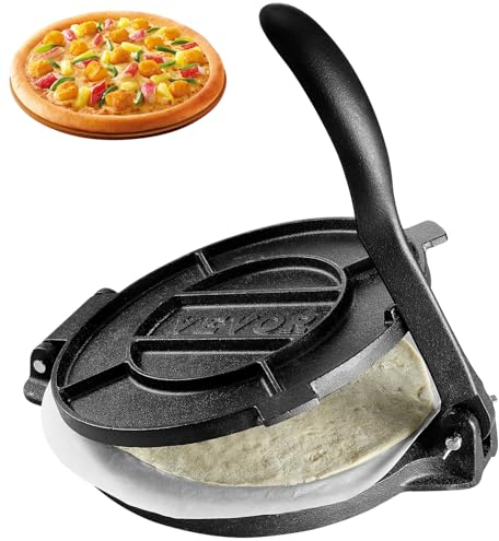 VEVOR Tortilla-Presse, 25 cm Taco Presse, Robuste Gusseisen-Tortilladora-Presse, Vorgewürzte Tortilla Maker Tortilla Hersteller mit 100 Stk. Pergamentpapier, Teigmaschine für Mehl-Tortilla, Schwarz