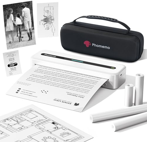 Phomemo Tragbarer Drucker, kabellos, für Reisen, Tintenloser Thermodrucker, unterstützt US-Buchstaben-Thermopapier, kompatibel mit Telefon & Laptop, für Business, Büro, Schule