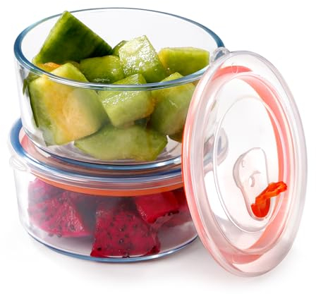 NUTRIUPS Small Glass Containers with Lids 11cm Glass Meal Prep Containers Round Glass Lunch Box with Lid Glass Food Storage Containers (0.35L)