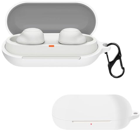 carinacoco Silicone Case for SONY WF-C700N with Carabiner, Soft and Flexible, Ultra-Thin Shockproof Cover Slim-Fit Anti-Fall Earphone Case for SONY WF-C700N, White
