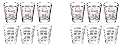 Lckiioy 12 Stück Messung Becher Espresso Schnapsglas Glas Flüssigkeit Schweres Glas Wein Glas 26-Schritte Messung 1 Unzen, 6, 2, 30Ml