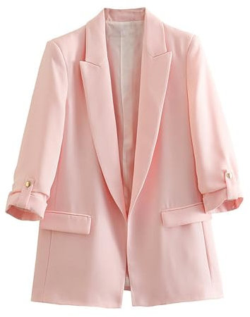 Blazer Casual da Donna con Risvolto Manica arrotolata Multicolore Estiva da Donna - Rosa Chiaro - M