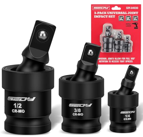 Impact Universal Joint-Socket Swivel Set: 3-Piece 1/2, 3/8, 1/4 Flexible Socket Swivel Set Premium CR-MO Steel U Joint Adapter Wobble