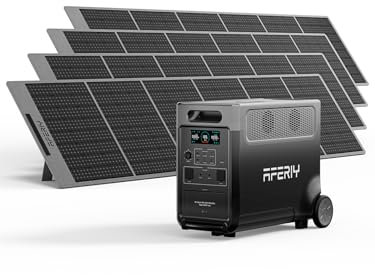 AFERIY Portable Power Station 3600W with 4x 400W Portable Solar Panel, Expandable 3.8-11.5kWh, Portable Power Station 3840Wh, Fast Charging, Silent Solar Generator for Home Backup, Camping, Off-Gird
