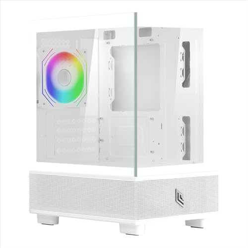 Noua Fobia L202 Case PC Micro-ATX Mini Tower Gaming | Doppia Camera | Pannello Frontale e Laterale Vetro Temperato Senza Cornice | Ventola ARGB 120mm Preinstallata | Mesh Basso Profilo | Bianco