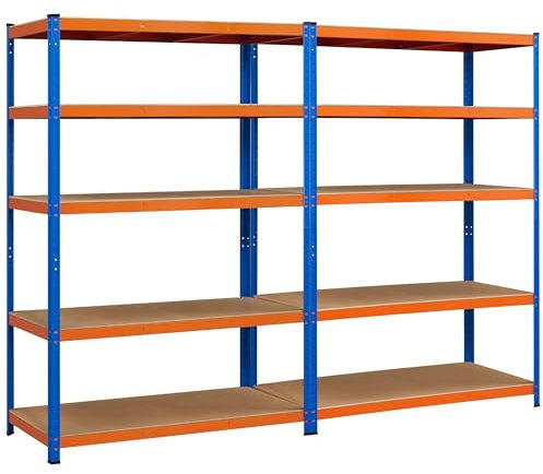 Yaheetech 2X Lagerregal 180x120x60 cm Kellerregal 875kg Steckregal blau 5 MDF-Platten Werkstattregal Schwerlastregal Orange, Blau