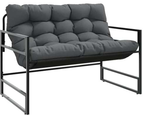 vidaXL Gartenbank mit Kissen Anthrazit 113 cm Stahl, Bank, Parkbank, Outdoor Bank, Außenbank, Terrassenbank, Garten Sitzbank, Sitzbank