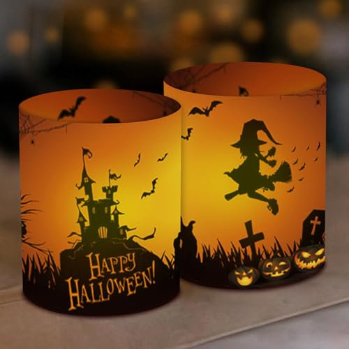 Uixxducc 12 Windlicht Tischdeko Halloween Deko, Halloween Teelichter Lichthülle, Teelichthalter Halloween Windlichter Set, Halloween Tischdeko für Teelicht Kerzen (Halloween B)