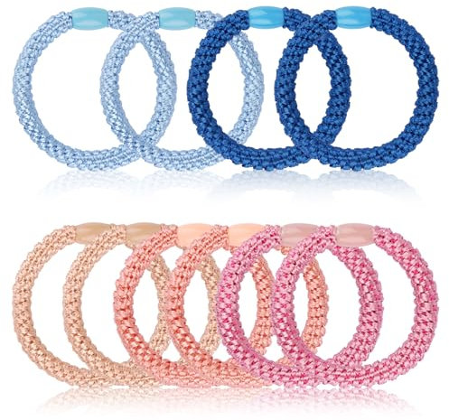 Haargummi Damen, 10 Stück Haargummis, Elastisch Zopfgummi, Stylisch Pferdeschwanz Inhaber für Damen, Mädchen, Kinder (Rosa/Blau)