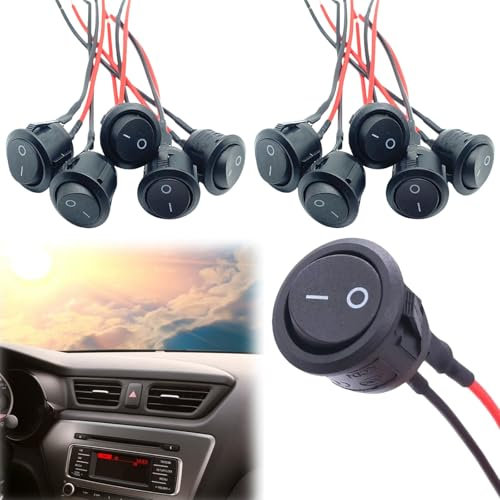 Kippschalter,10pcs Wippschalter 12V,Wasserdichter Runde Kippschalter,Rund Button,Rocker Kippschalter mit Draht,für Lichtschalter Wohnmobil Auto Motorrad Truck Jeep Off Road Boat Marine