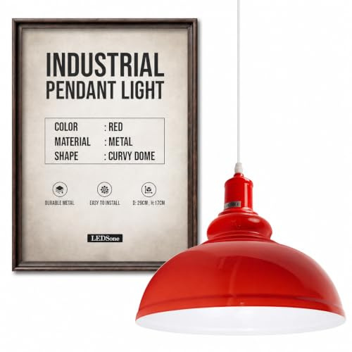 LEDSone Vintage Curvy Dome Pendant Light 29cm Red Ceiling Lamp
