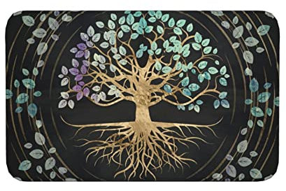 Tapis De Porte Arbre De Vie Tapis De Sol Antidérapant Maison Deco Tapis Entree Lavable en Machine Paillasson Extérieur, pour Couloir, Salle De Bain, 40X60Cm