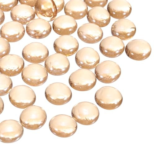 sourcing map Glass Beads,40pcs Flat Glass Gemstone Yellow 0.44lbs (0.47-0.55) Glass Marbles Pebbles for Vase Fillers Aquarium Decor DIY Craft