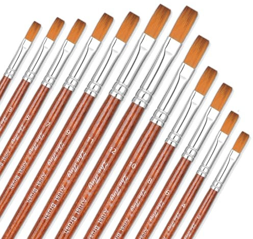 BOHUIZ 12 Aquarellpinsel Set, Flach Nylon Pinsel Flachpinsel Künstlermalpinsel Pinselset Acrylfarben Paint Brush für Künstler Erwachsene und Kinder (Flachkopf)