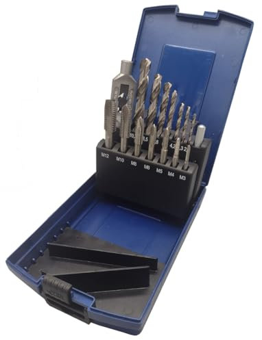 PRO by Lienemann Gewindeschneider Set 15-tlg. | Gewindeschneider HSS M3 - M12 | inkl. Kernlochbohrer | Einschnitt Gewindebohrer mit Windeisen | Gewindebohrer Set Art. Nr.: 2359015
